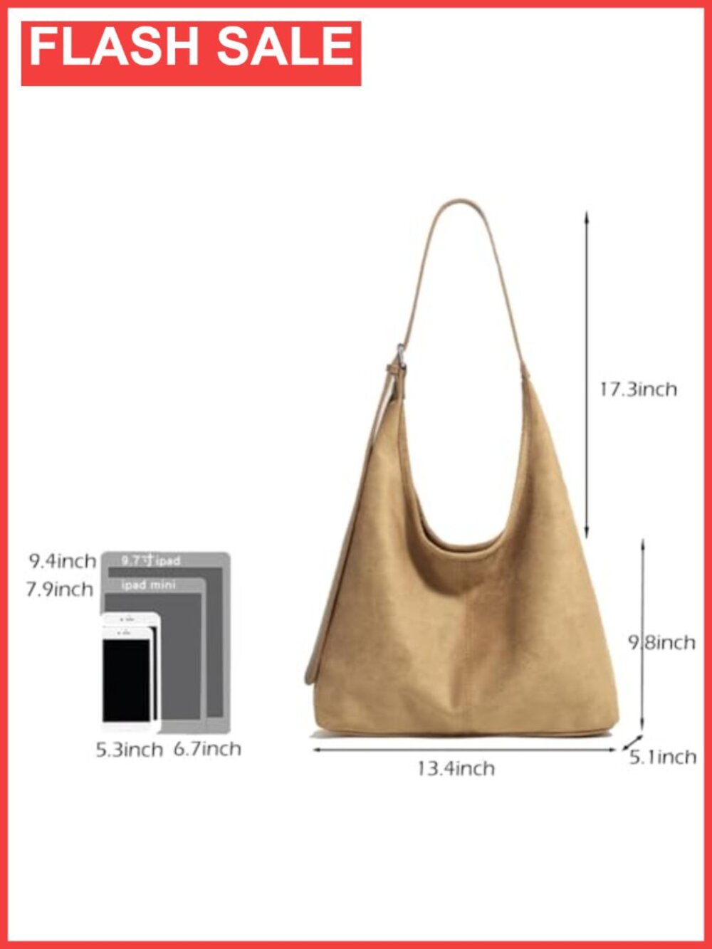 Large Hobo Shoulder Bag Slouchy Suede Tote Handbag for Work Travel - Picture 4 of 5